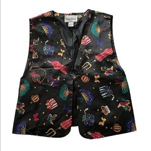 VINTAGE DIANE VON FURSTENBERG fun print/holiday satin vest size large like new